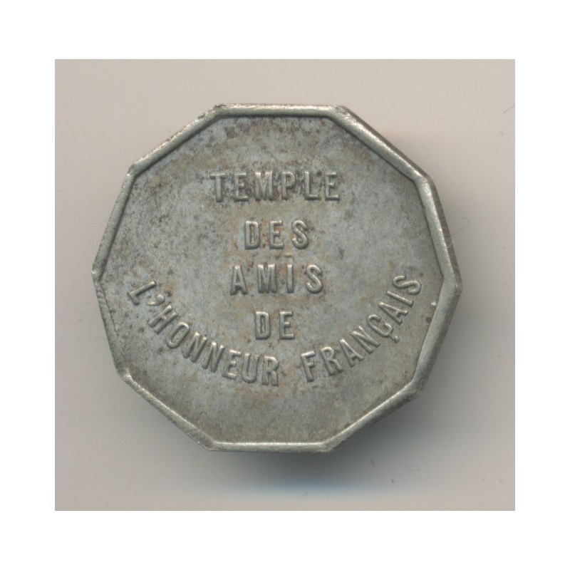 Jeton - Temple des amis de l'honneur Française - octogonal 21mm - métal blanc - Labouret N°378 - TTB