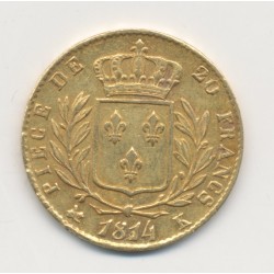 Louis XVIII - 20 Francs Or - 1814 K Bordeaux - Buste habillé - TTB+ 2