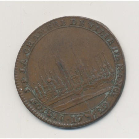 Jeton - Ville de nancy - 1729 - Duché de Lorraine - cuivre - TTB