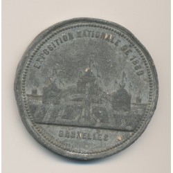Médaille - Exposition Universelle 1880 Bruxelles - 50e anniversaire indépendance Belgique - étain - 48mm - TTB 2