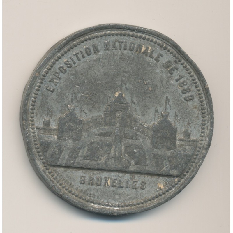 Médaille - Exposition Universelle 1880 Bruxelles - 50e anniversaire indépendance Belgique - étain - 48mm - TTB