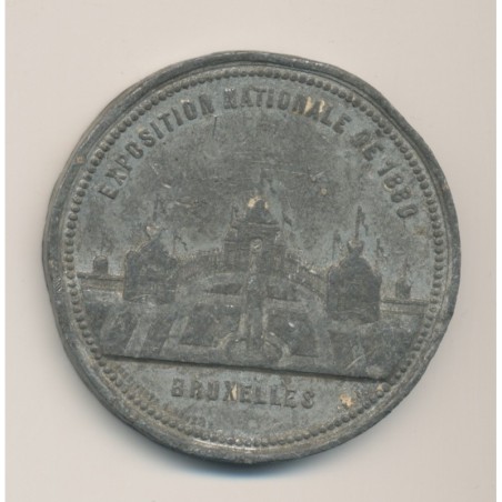 Médaille - Exposition Universelle 1880 Bruxelles - 50e anniversaire indépendance Belgique - étain - 48mm - TTB