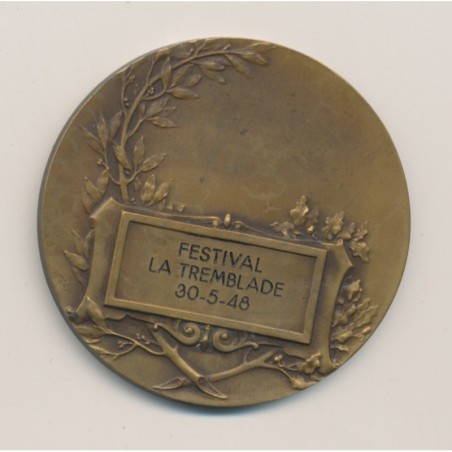 Médaille - La musique - Festival la Tremblade - 1948 - bronze 46mm - TTB+