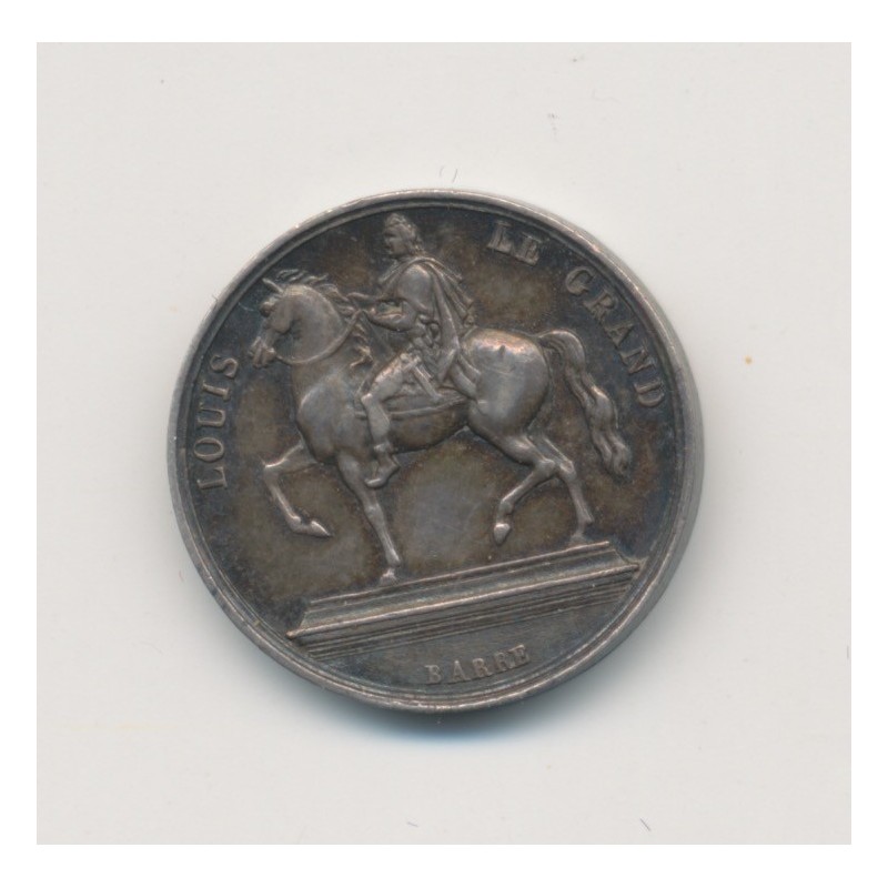 Médaille - Rétablissement statue équestre Louis XIV à Lyon 1825 - argent 15mm - TTB+