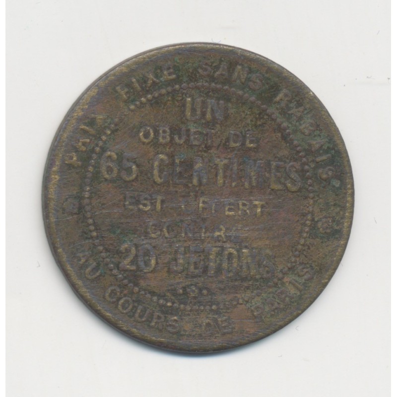 Vernon - 65 Centimes 20 jetons - Grand bazar de l eure - cuivre - TTB
