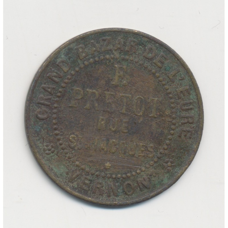 Vernon - 65 Centimes 20 jetons - Grand bazar de l eure - cuivre - TTB