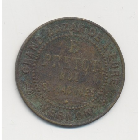 Vernon - 65 Centimes 20 jetons - Grand bazar de l eure - cuivre - TTB