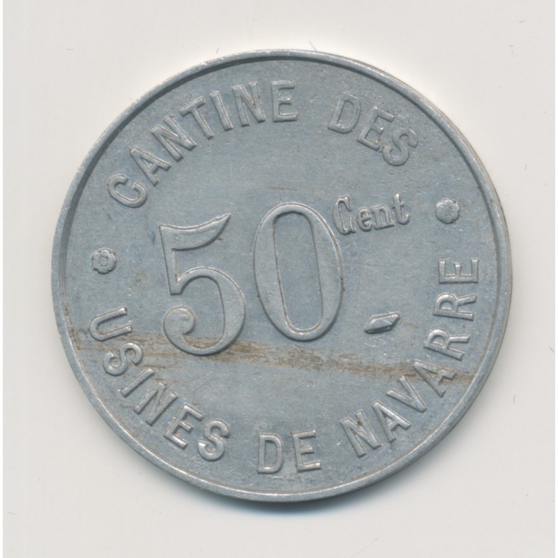 Evreux - 50 Centimes Cantines des Usines de navarre - uniaxe alu rond - TTB+