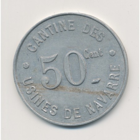 Evreux - 50 Centimes Cantines des Usines de navarre - uniaxe alu rond - TTB+