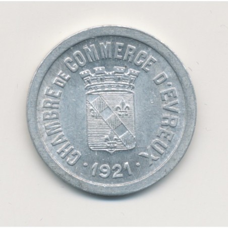 Evreux - 5 Centimes 1921 - chambre de commerce - alu rond 19mm - SUP