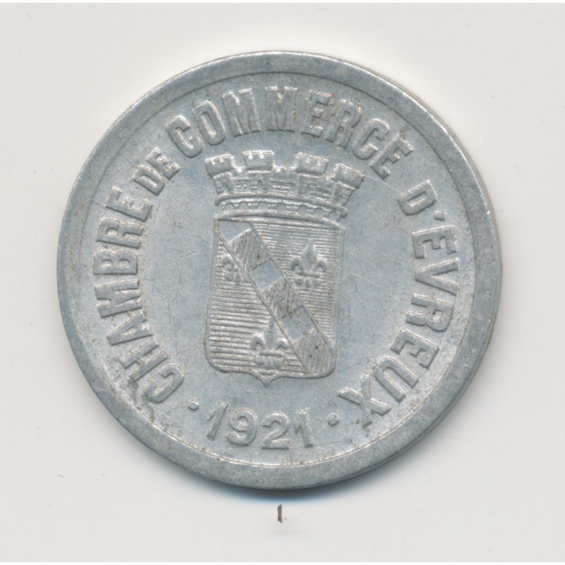 Evreux - 25 Centimes 1921 - chambre de commerce - alu rond 27mm - TTB+