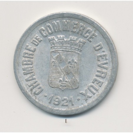 Evreux - 25 Centimes 1921 - chambre de commerce - alu rond 27mm - TTB+