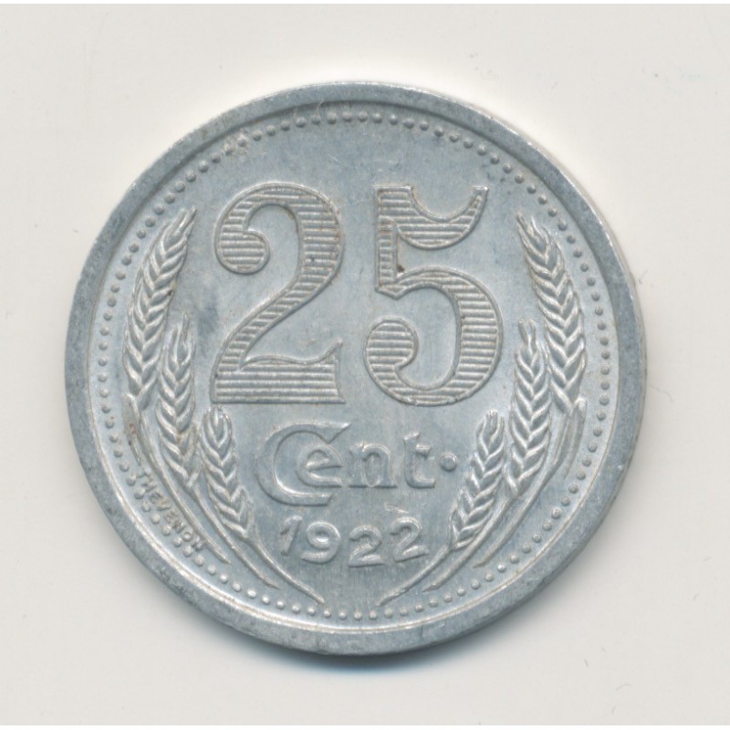 25 Centimes 1922 - Chambre commerce eure et loir - alu rond 27mm - TTB+