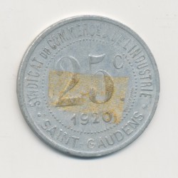 25 Centimes 1920 - St Gaudens - syndicat du commerce - alu rond 30mm - TTB