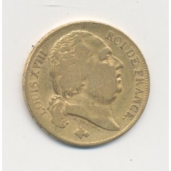 Louis XVIII - 20 Francs Or - 1818 W Lille - Buste nu - TB