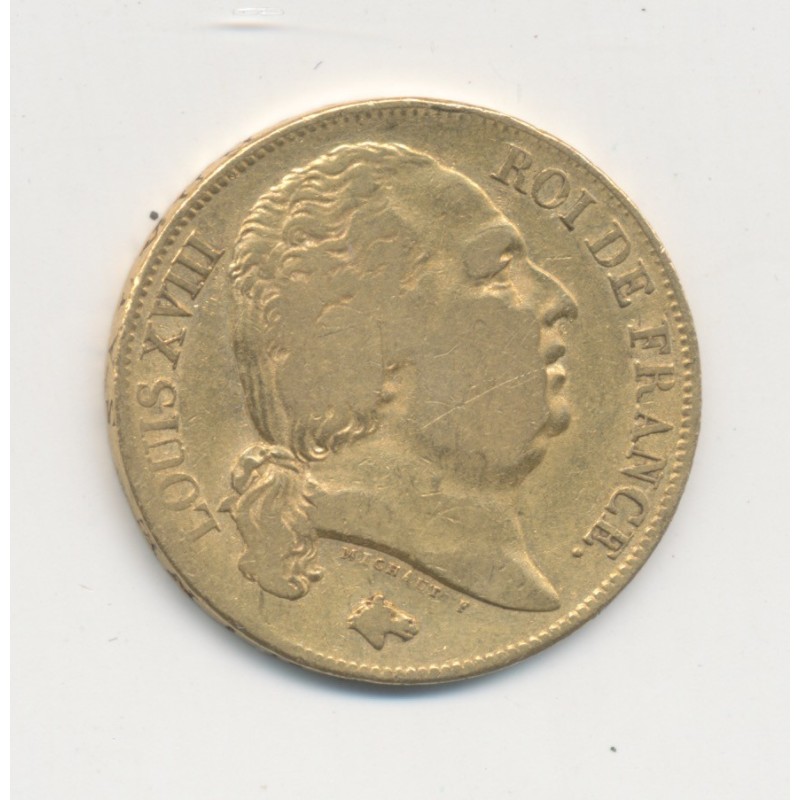 Louis XVIII - 20 Francs Or - 1818 W Lille - Buste nu - TB