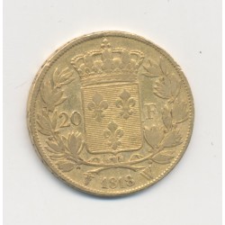 Louis XVIII - 20 Francs Or - 1818 W Lille - Buste nu - TB 2