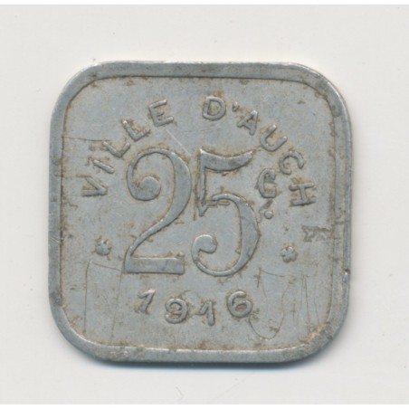 25 Centimes 1916 - Auch - Alu carré 27mm - TTB