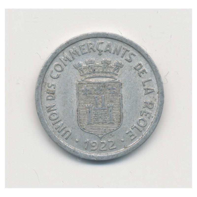 5 Centimes 1922 - Union commerçants - la Réole - alu rond - TTB+