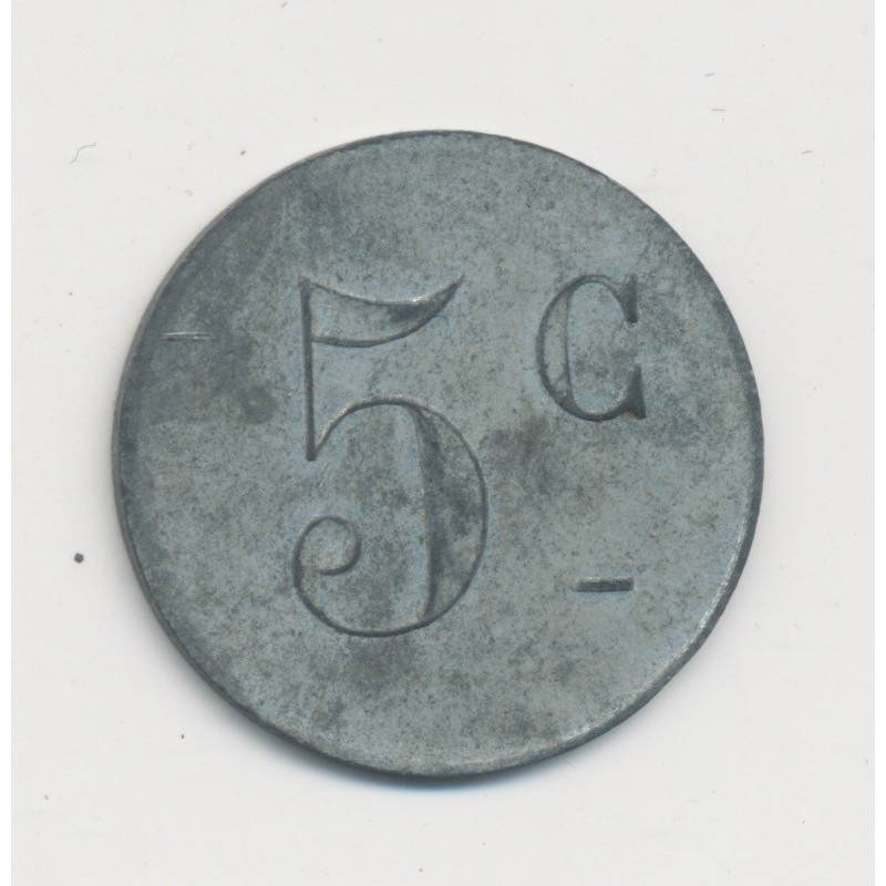 5 Centimes coopérative des démobilisés - Béziers - zinc rond 21,5mm - TTB
