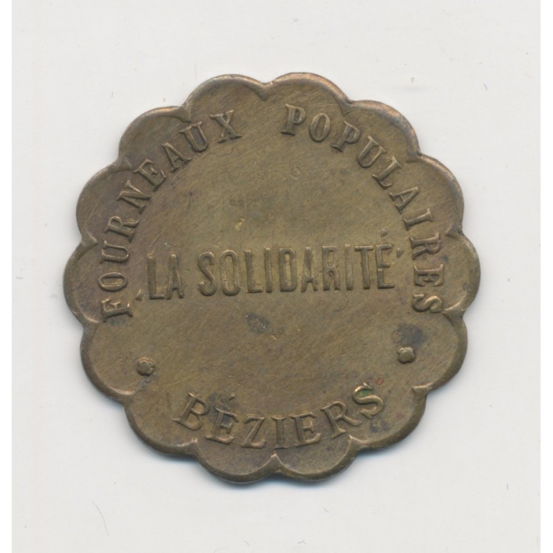 10 Centimes la solidarité - Béziers - fourneaux populaires - laiton rond 25,5mm - TTB+