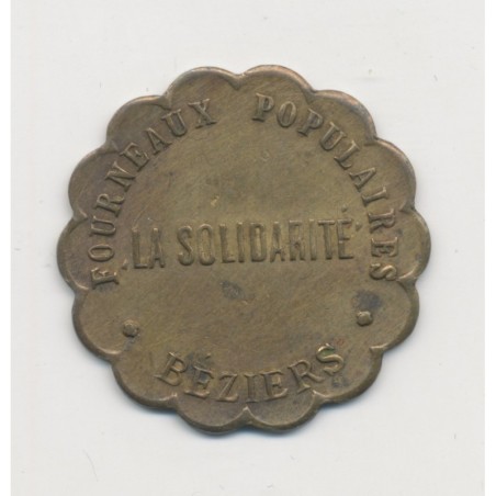 10 Centimes la solidarité - Béziers - fourneaux populaires - laiton rond 25,5mm - TTB+