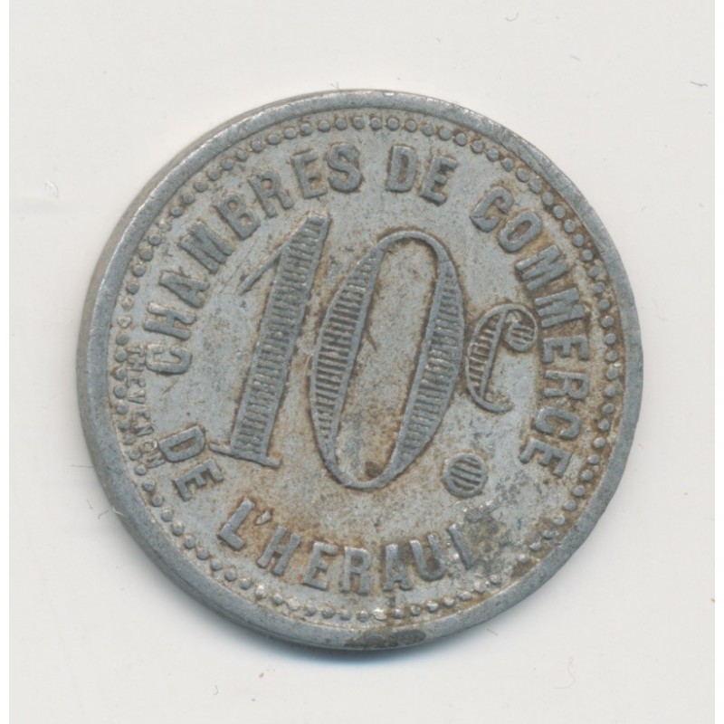 10 Centimes Chambre de commerce de l'Hérault - alu rond 23mm - TTB