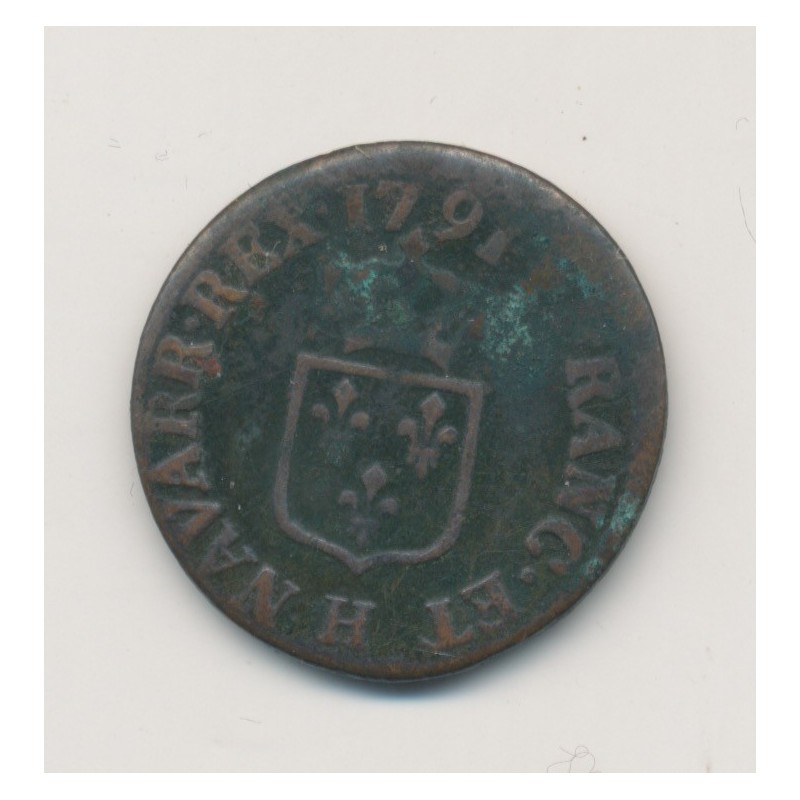 Louis XVI - Liard - 1791 H La Rochelle - cuivre - TB+
