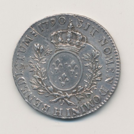 Louis XVI - 1/2 écu aux lauriers - 1790 H La Rochelle - TTB/TTB+