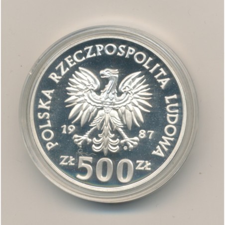 Pologne - 500 Zloty 1987 - saut à cheval - Jeux Olympiques 1988 - argent 16,5g - FDC