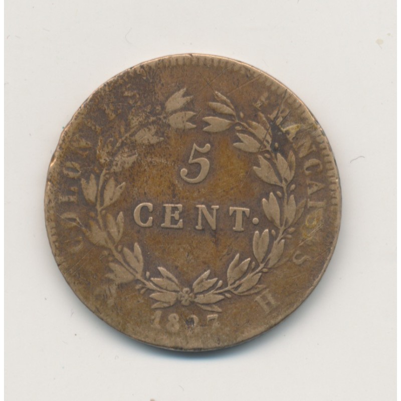 Colonies générales - 5 centimes 1827 H La rochelle - Charles X - TB
