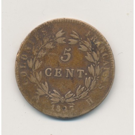 Colonies générales - 5 centimes 1827 H La rochelle - Charles X - TB