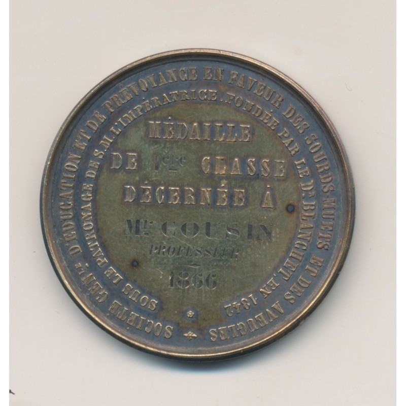 Médaille - Eugénie impératrice - 1ère classe 1866 - vermeil 21g - SUP