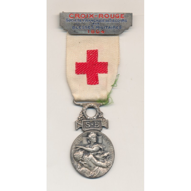 Médaille - Croix rouge 1864-66 - avec barrette 1864 - Secours aux bléssés - ordonnance