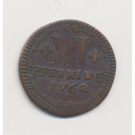 Allemagne - 6 Pfennig 1762 - Nassau - cuivre - TB+