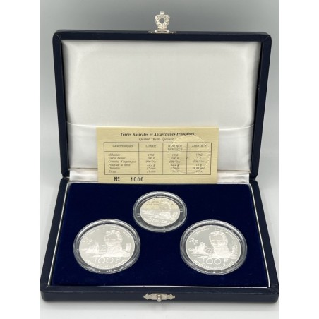 Coffret MDP - 3 Monnaies TAAF 1992 - 2X 100F argent + 1x5F argent - FDC