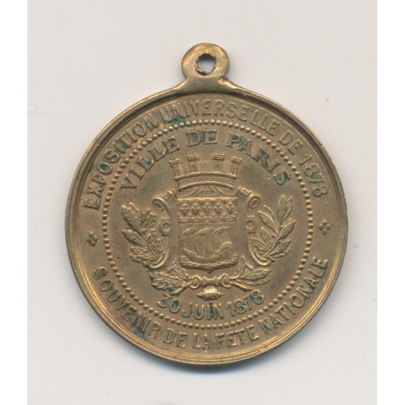 Médaille - Exposition universelle Paris 1878 - inauguration statue - laiton 32mm - SUP