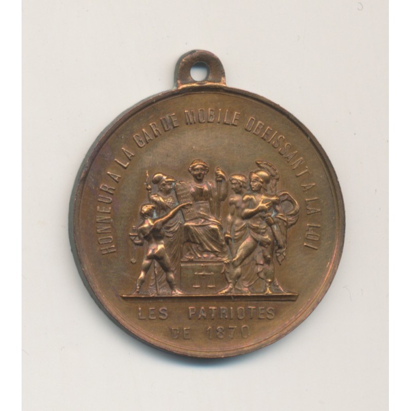 Médaille - Union patriotique 1870 - garde mobile - laiton 28mm - SUP+