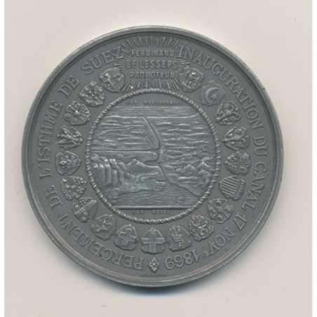 Médaille - Inauguration canal de Suez 1869 - Ferdinand de lesseps - étain - 50mm - TTB+