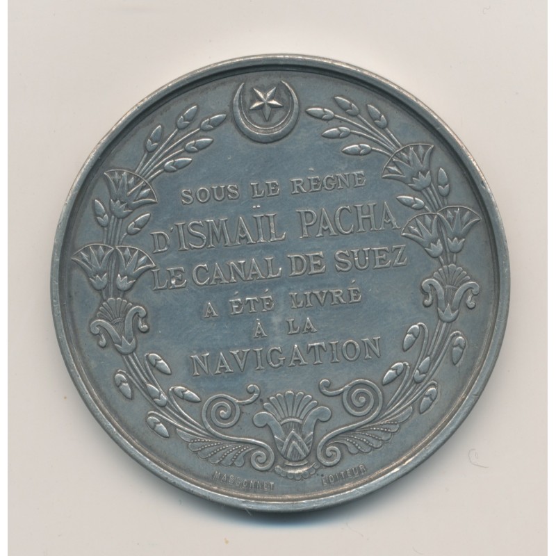 Médaille - Inauguration canal de Suez 1869 - Ferdinand de lesseps - étain - 50mm - TTB+