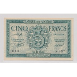 Algérie - 5 Francs - 16.11.1942 - TTB+