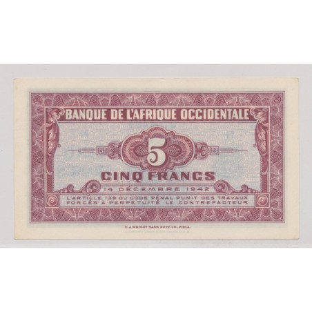 Afrique occidentale - 5 Francs 1942 - SUP+