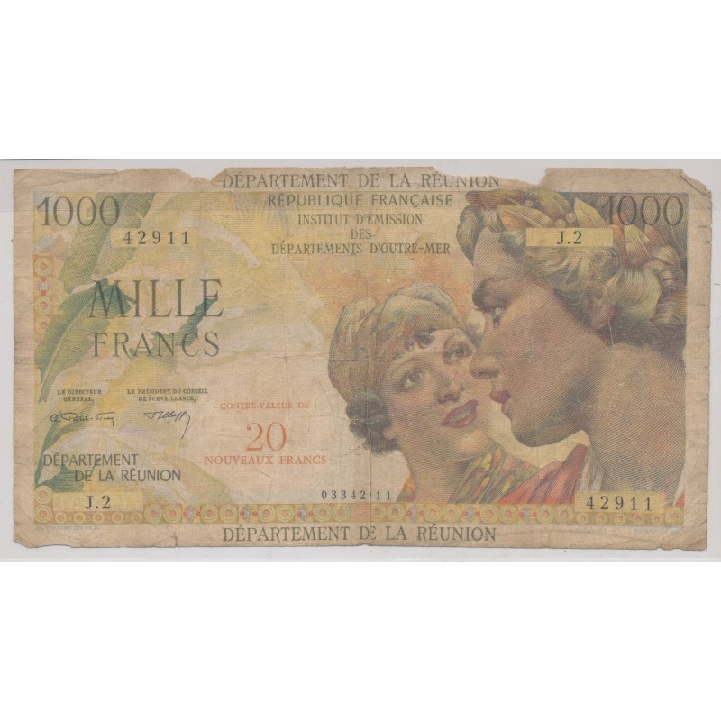 Billet - 20NF sur 1000 Francs - Reunion - B/TB