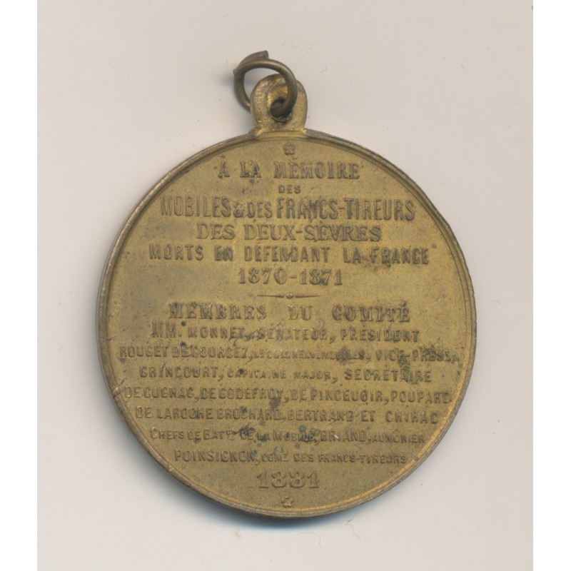 Médaille - Francs tireurs des 2 sèvres - 1870-1871 - laiton 40mm - TTB+