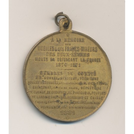 Médaille - Francs tireurs des 2 sèvres - 1870-1871 - laiton 40mm - TTB+