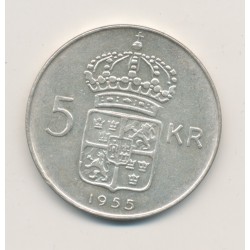 Suède - 5 Kronor 1955 - Gustaf VI - argent - SUP 2