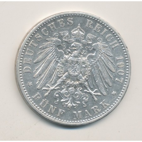 Allemagne - 5 Mark 1907 D Munich - Bayern - argent - TTB+