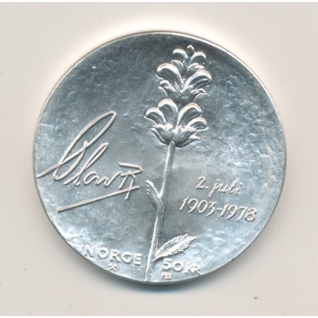 Norvège - 50 Kroner 1978 - 75e anniversaire Olaf V - argent - SPL