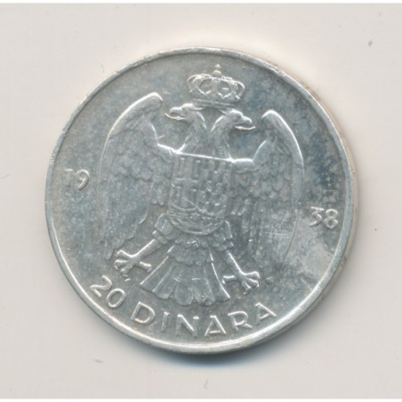 Yougoslavie - 20 Dinara 1938 - Pierre II - argent - TTB+