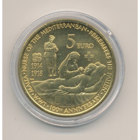 Malte - 5 Euro 2014 - Centenaire 1ere guerre mondiale - laiton - FDC